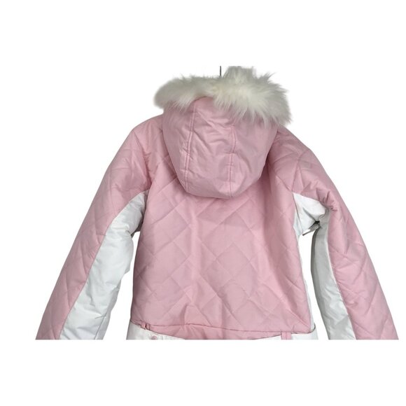 Tipsy Elves Ski Snow Suit Womens Size Large L Powder Pink Faux Fur Retro - Picture 8 of 11
